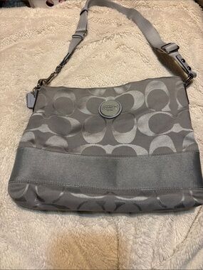 Coach Gray Signature Shoulder Bag with Adjustable Strap